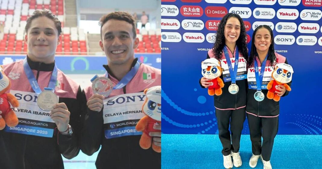 Osmar Olvera, Juan Celaya, Gaby Agúndez y Alejandra Estudillo dieron a México su mejor jornada de medallas en el Mundial de Singapur 2025. Foto: @COM_Mexico en X