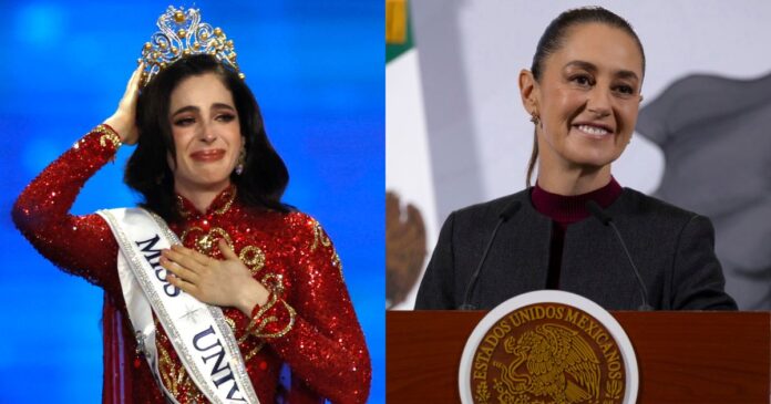 Fátima Bosch celebra su coronación como Miss Universo 2025 tras recibir felicitación de la presidenta Claudia Sheinbaum. Foto: EFE, especial