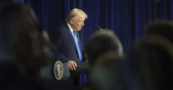 El presidente de Estados Unidos, Donald Trump, durante una comparecencia en Florida tras su reunión con líderes internacionales. Foto: EFE