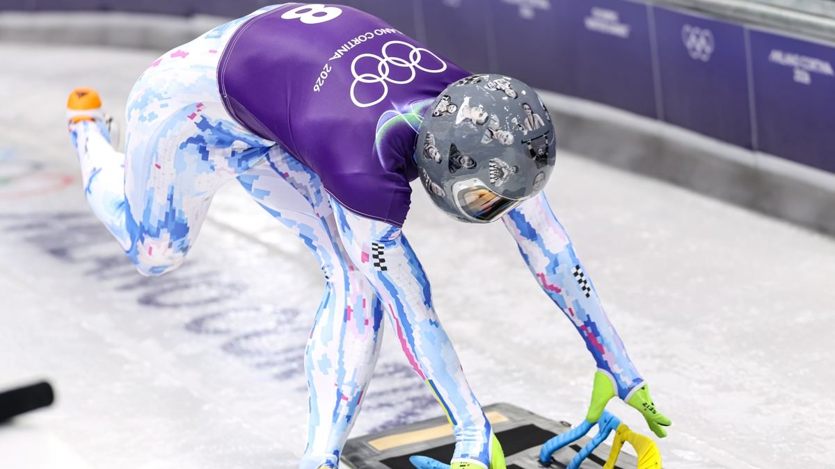 Vladyslav Heraskevych durante una sesión de entrenamiento en los Juegos Olímpicos de Invierno de Milán-Cortina 2026. Foto: EFE/EPA/Andrea Solero