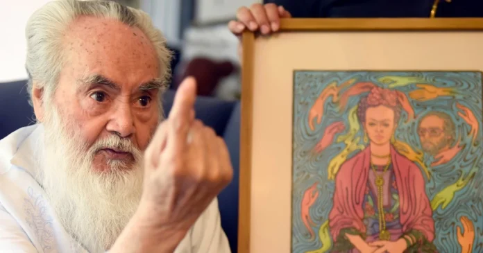 Guillermo Monroy Becerril, muralista mexicano y discípulo de Frida Kahlo, en una de sus exposiciones públicas. Foto: EFE/Tony Rivera/Archivo