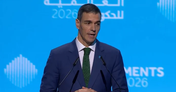 Pedro Sánchez durante su intervención en la Cumbre Mundial de Gobiernos en Dubái. Foto: Tomada de @sanchezcastejon en X