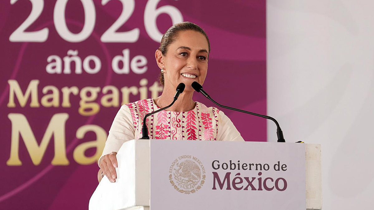 La presidenta Claudia Sheinbaum durante un evento público en Comondú, Baja California Sur. Foto: EFE/Gobierno de México