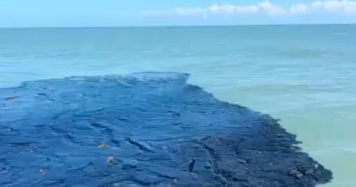 Difunden videos en redes sociales que muestran la expansión del derrame de hidrocarburos en el Golfo de México. Foto: Tomada de X