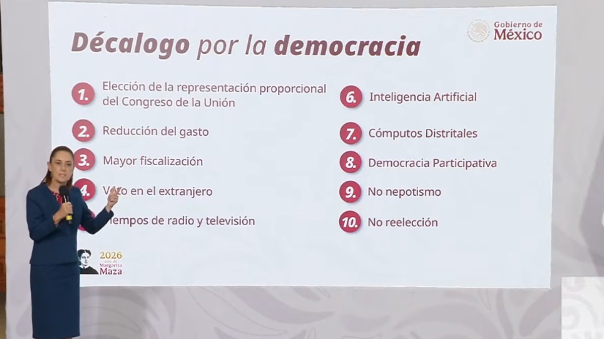 La presidenta Claudia Sheinbaum durante su conferencia matutina en Palacio Nacional presenta su 