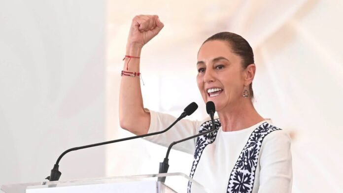 La presidenta Claudia Sheinbaum durante un evento el domingo 15 de marzo de 2026 en Compostela, Nayarit. Foto: Gobierno de México
