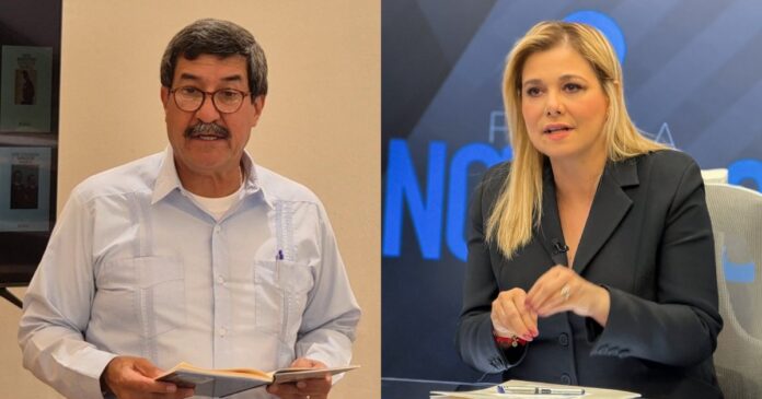 El exgobernador de Chihuahua y actual senador de Morena, Javier Corral Jurado y la actual gobernadora Maru Campos. Foto: Tomada de X
