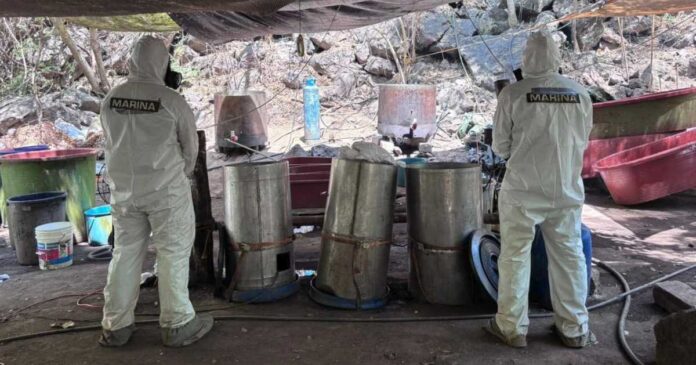 Fuerzas federales aseguraron droga y precursores químicos en operativos contra laboratorios clandestinos. Foto: Gabinete de Seguridad en X