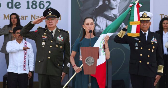 Claudia Sheinbaum durante su discurso por la Batalla de Puebla, donde defendió la soberanía nacional. Foto: Gobierno de México