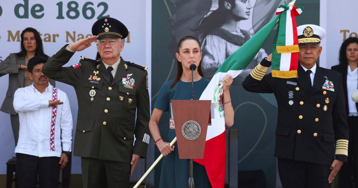 Claudia Sheinbaum durante su discurso por la Batalla de Puebla, donde defendió la soberanía nacional. Foto: Gobierno de México