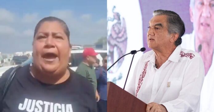 La abuela de Dafne Zapata reclamó justicia al gobernador Américo Villarreal durante una visita a Ciudad Mante, Tamaulipas. Foto: Tomadas de X