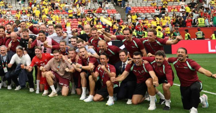 El conjunto europeo eliminó a Colombia en la tanda de penales tras empatar 0-0 en 120 minutos. Foto: @nati_sfv_asf en X