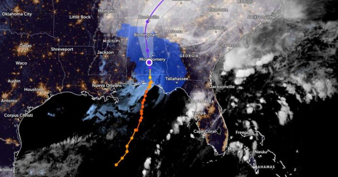 El huracán Isaías tocó tierra cerca de Destin, Florida, con vientos máximos sostenidos de 165 kilómetros por hora y riesgo de inundaciones costeras. Foto: Zoomearth